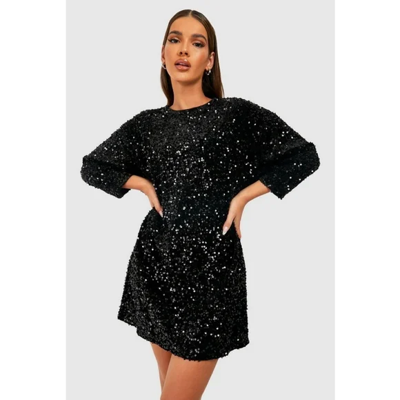 black long sleeve dress uk Louanne Slinky Long Sleeve Maxi Dress - Black main image 1